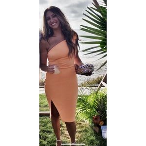 Likely One-Shoulder Peach Orange Cocktail Dress